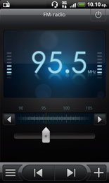 0 Lisää sovelluksia FM-radion kuunteleminen Käännä asemalle ja kuuntele listojen huipulla olevia pop-lauluja käyttäen puhelimesi FM-radio -sovellusta.