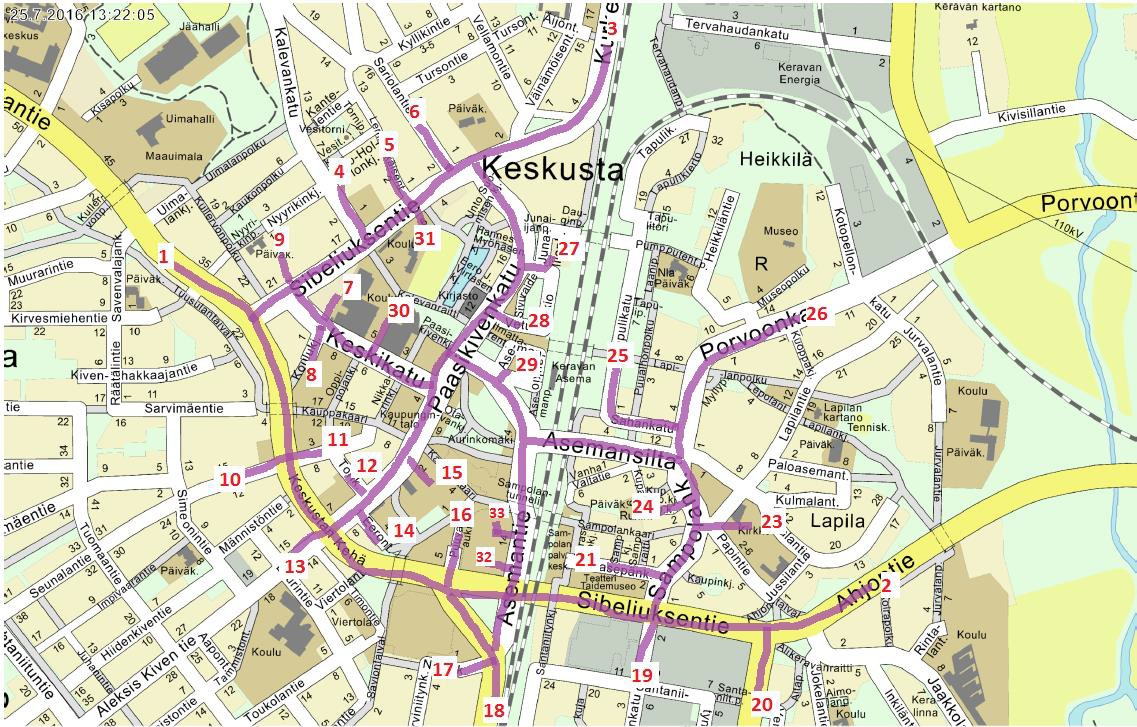 4 Kuva 2. Zonejen nimet ja paikat kartassa. 5 LIIKENNEMÄÄRÄT Liikennemäärien tiedot on kerätty liikennevaloista iltahuipputunnin ajalta.