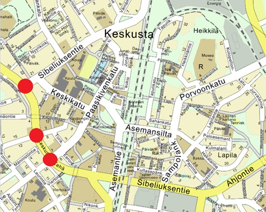 19 Kuva 17. Liikennevaloristeykset joiden jonon pituudet kasvoivat vaihtoehtoa 1 verrattaessa vaihtoehtoon 0. 7.5.