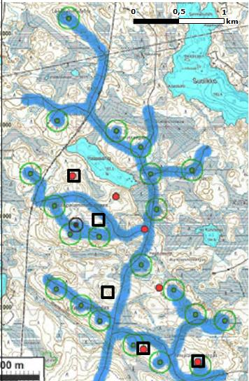 FCG SUUNNITTELU JA TEKNIIKKA OY Kaavaselostus 27 (100) Kohdenro 375 Juhola sijoittuu lähimmillään noin 11,4 kilometrin päähän tuulivoimaloista.