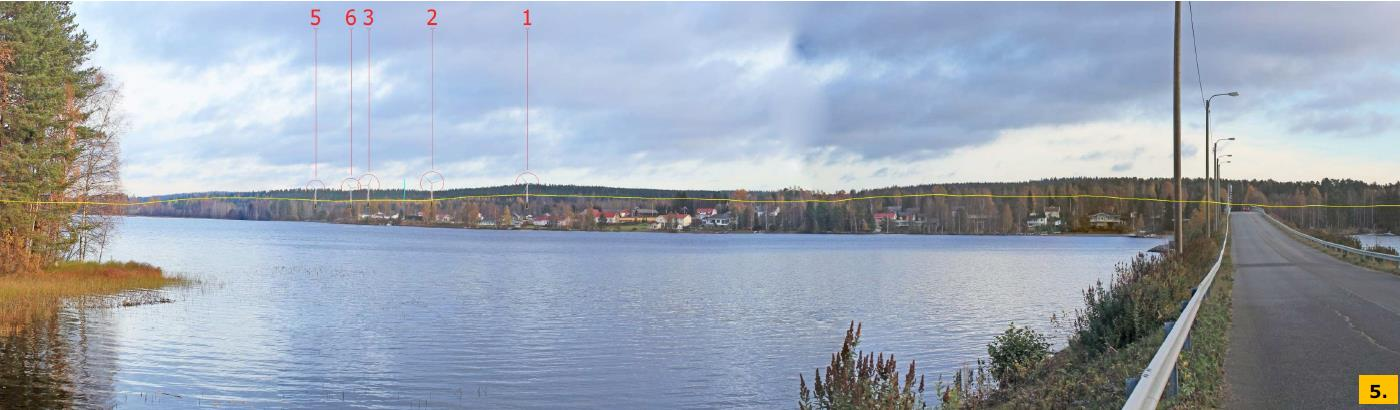 FCG SUUNNITTELU JA TEKNIIKKA OY Kaavaselostus 59 (100) Kuva 33. Avautuva näkymä on Ranta-Hänniläntieltä, siltaan liittyvältä maastopenkereeltä. Etäisyyttä lähimpään voimalaan on noin 7,6 kilometriä.