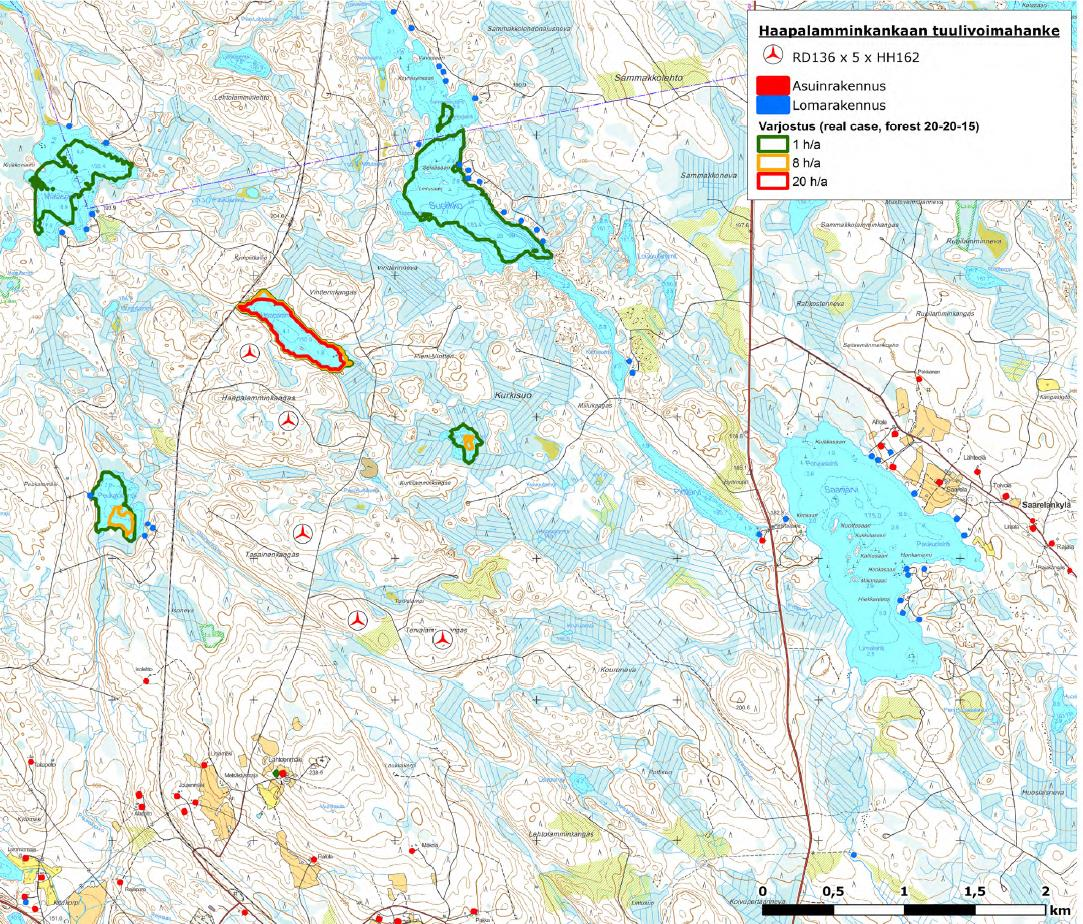 FCG SUUNNITTELU JA TEKNIIKKA OY Kaavaselostus 79 (100) Kuva 48. Varjostusvaikutus, puuston vaikutus mukana.