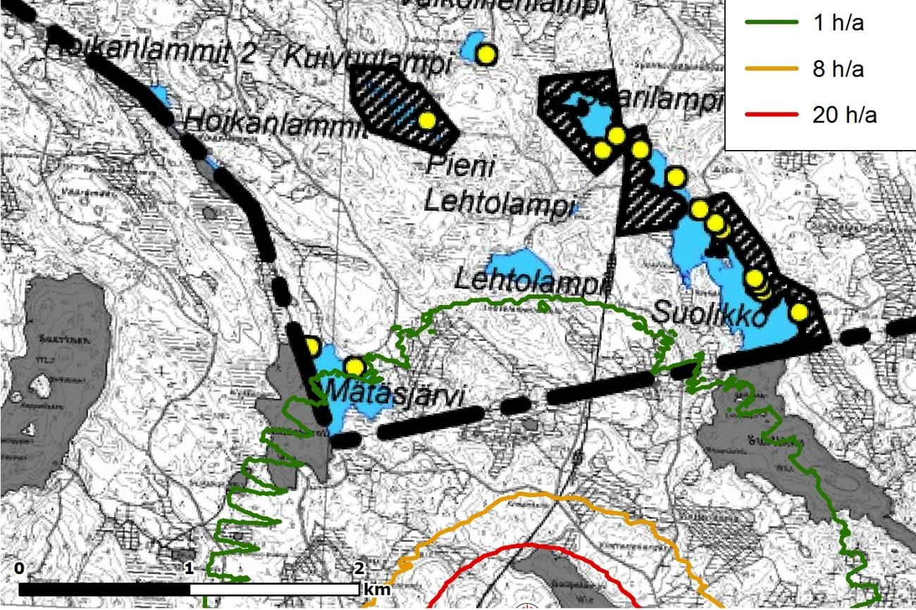 FCG SUUNNITTELU JA TEKNIIKKA OY Kaavaselostus 93 (100) Kuva 57 Haapalamminkankaan varjostuvaikutusalueet suhteessa Suolikkojärven ja Saarilammenkaavoitettuihin alueisiin 11.