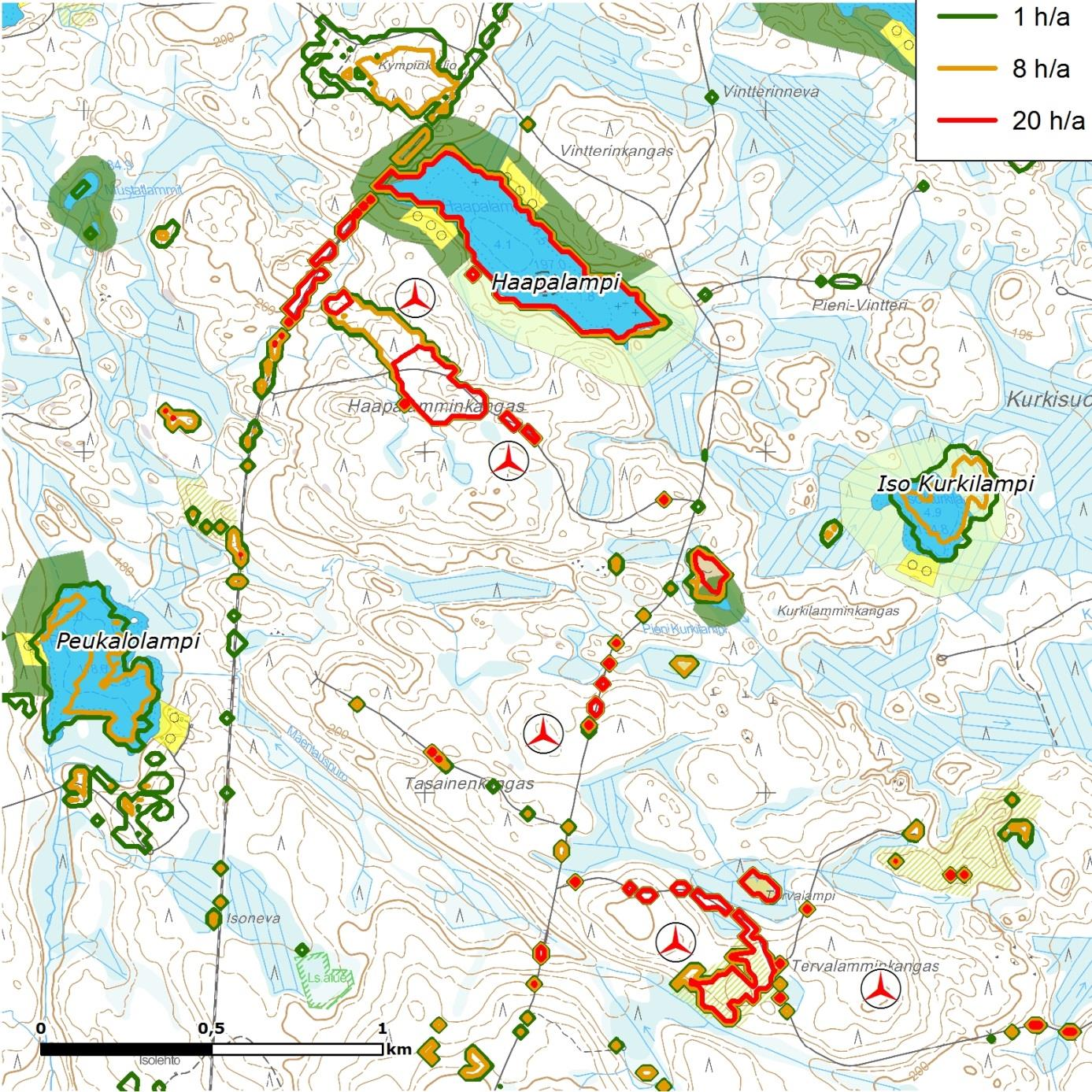 FCG SUUNNITTELU JA TEKNIIKKA OY Kaavaselostus 96 (100) Kuva 60 Varjostusvaikutus ( real case forest) Saarijärven pienvesistöjen rantayleiskaavaan.