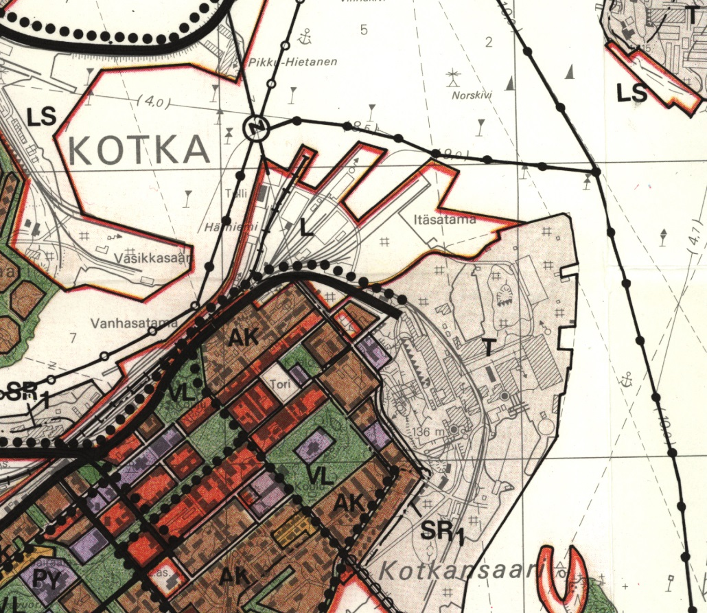 Ne käsittelevät Kantasataman aluetta satama-alueena. Ote Kotkan yleiskaavasta v.