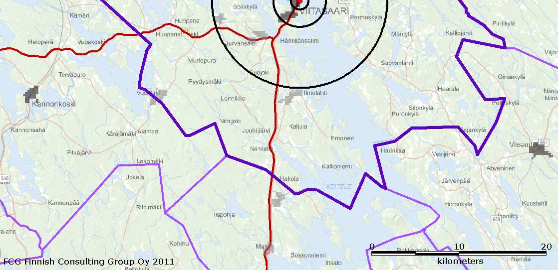 Alle kilometrin etäisyydellä alueesta asui noin 1 300 asukasta ja alle kolmen kilometrin etäisyydellä noin 3700 asukasta vuonna 2009.