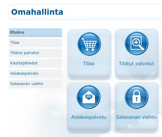 1.)Valitse kohta Tilatut palvelut klikkaamalla ko. kuvaketta tai klikkaamalla vasemmassa laidassa olevaa palkkia Tilatut palvelut. 2.