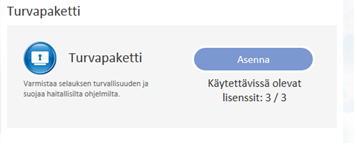 4. 4.)Ensimmäisen Turvapaketti-palvelun asennus: klikkaa hallintaikkunassa olevaa