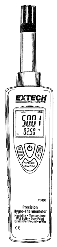 KÄYTTÖOPAS Tarkkuuskosteus-lämpömittari Malli RH490 Johdanto RH490-kosteus-lämpömittari mittaa kosteutta,