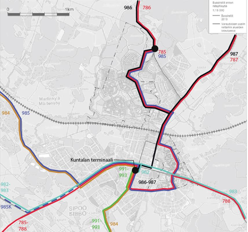 VE1u Uusi maankäyttö, päätepysäkit keskitetty Kuntalan terminaaliin 785 Hki Kuntala It. Jokipuisto Jokilaakso Kartano 786 Hki Kuntala It. Jokipuisto Jokilaakso Kartano Järvenpää 787 Hki Kuntala It.