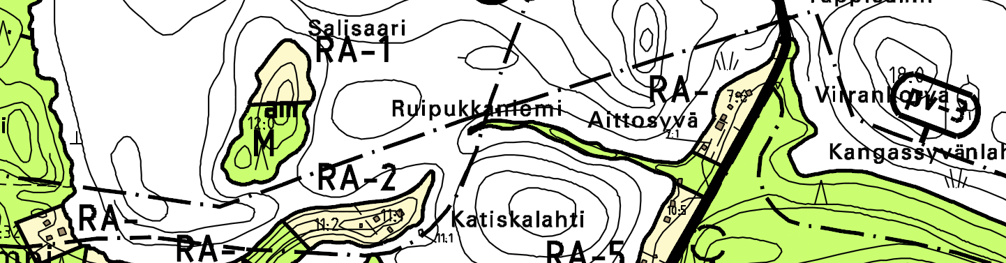 7 Kuva: Ote Kiviapajan seudun osayleiskaavasta Voimassa olevassa yleiskaavassa suunnittelualueelle on osoitettu arvokas harjualue, arvokas maisema-alue, pohjavesialue, maa- ja metsätalousvaltainen