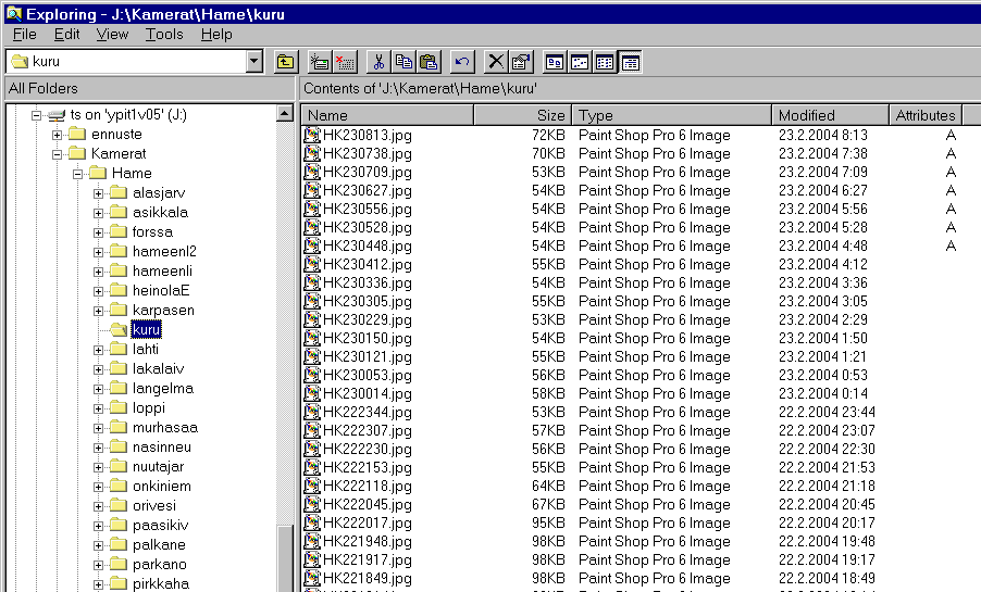 Integraatiosuunnitelma 32 (33) 6.1.2 Kuvapalvelin Kuva 3 Kelikamerakuvat kuvapalvelimella Kelikamerakuvat makaavat Windows NT pohjaisella tiedostopalvelimella, jolla on jaettu levyresurssi.