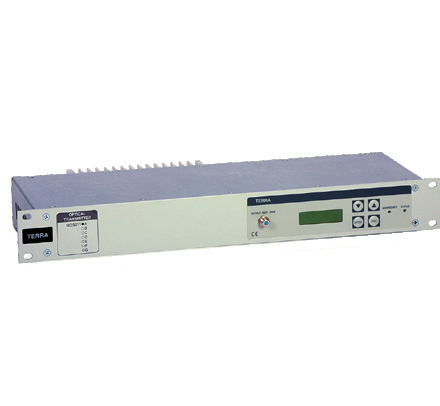 Terra optiset DFB-lähettimet 1310 nm, 19 / 1U, stand-alone MOS 211A MOS 211B MOS 211C MOS 211D MOS 211E MOS 211F Optinen lähetin 4 mw (6 dbm), 1310 nm DFB laseri, AGC tai manuaali RF-kontrollointi,