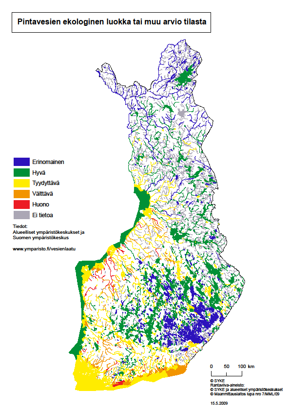 Vesistöjen (pintavedet) laatu Ekologinen luokitus MTT Ruukki Nurmet MTT Maaninka Luontaiset päästöt Maan