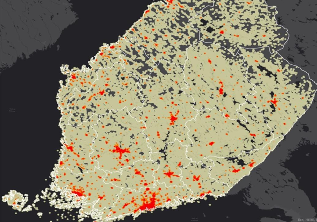 kohden - Vaihteluväli Helsingin 2933 asukkaasta Savukosken 0,16 asukkaaseen - Alueittain väestötiheys korkein Uudellamaalla (178,1) ja