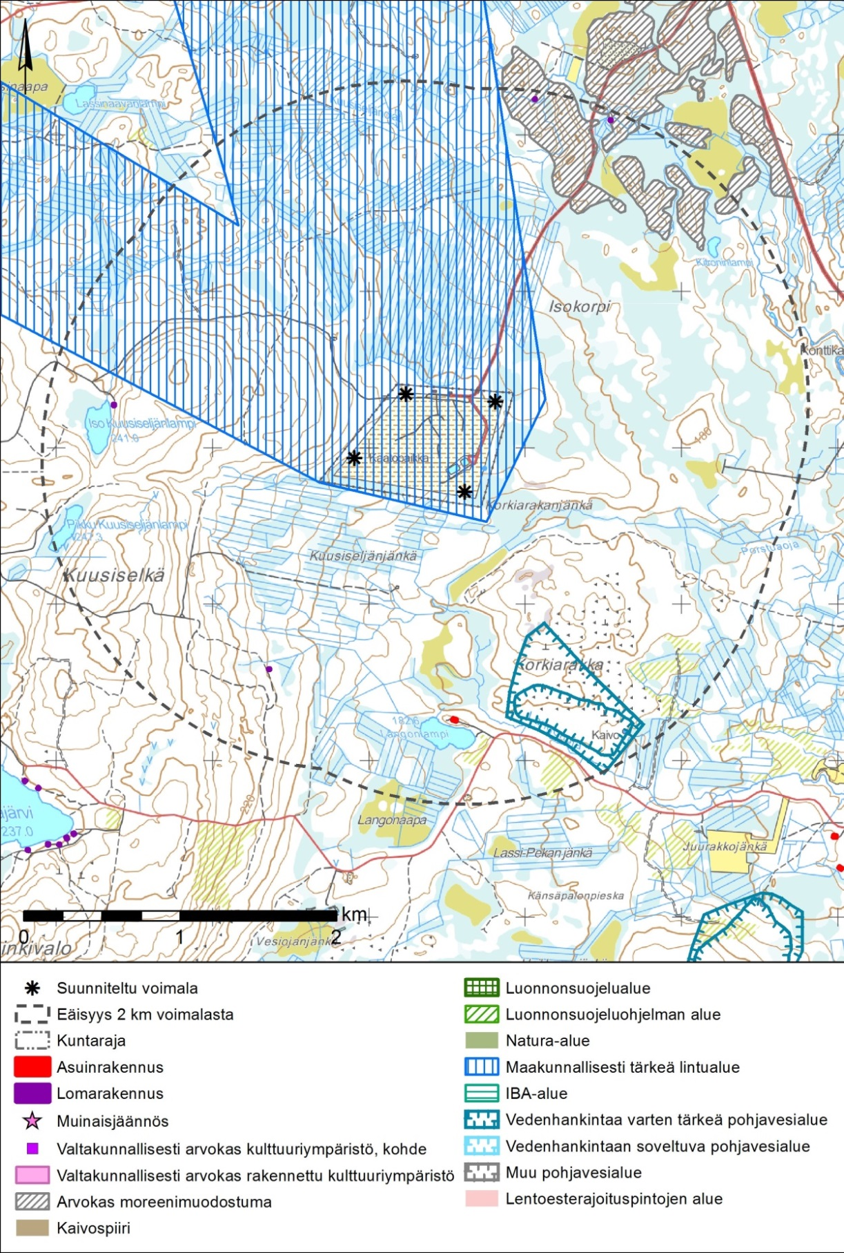 25.5.2015 9 (25) maankäyttöä. Lähimmät asuinrakennukset sijaitsevat noin 1,6 km etäisyydellä etelässä (Langonlammen ranta).