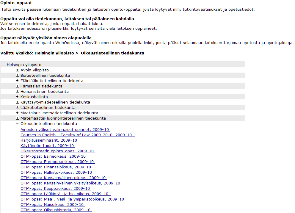 Tiedekunnan opinto-oppaat näkyvät allekkain.