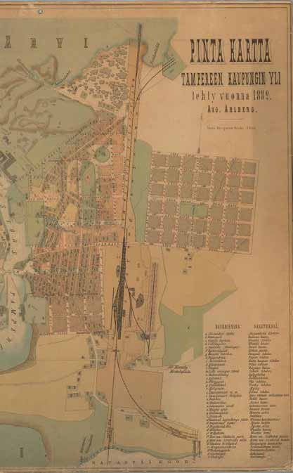 10 1882 Pintakartta Tampereen kaupungin yli Kyttälän kaupunginosan suunnitelmallinen rakentuminen perustuu vuonna 1877 kaupunginarkkitehti Caloniuksen laatimaan, ensimmäiseen ruutukaavasuunnitelmaan