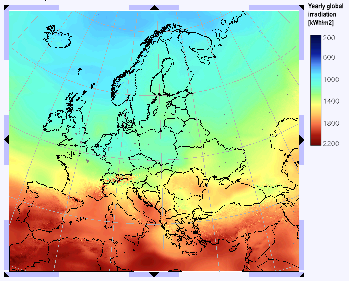 Solar irradiation and PV electricity output Source: Photovoltaic Geographical Information System (PVGIS) kwh AC per year/kw peakdc City Fixed system 2-axis tracking Stockholm 886 1230 Göteborg 826