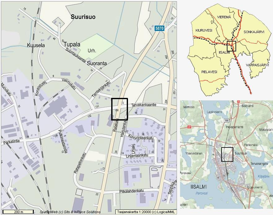 3 SUURISUON KIERTOLIITTYMÄN SUUNNITELMA 3.1 Sijainti Suunnittelukohde sijaitsee Iisalmen kaupungin pohjoisosassa. Liittymä sijaitsee kaupungin keskustan sisääntuloväylällä.