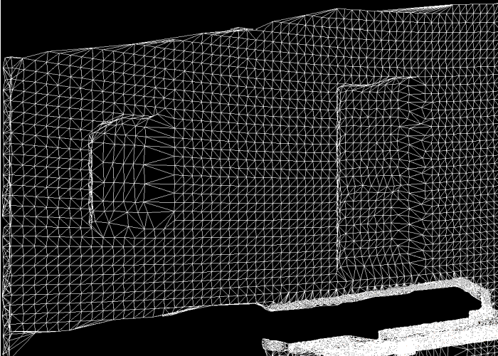 33 KUVA 19. Kolmioverkko seinästä (Kari, V. 2011) 5.1.3 Pintamalli Kolmioverkon pohjalta on mahdollista muodostaa pintamalli (3D-mesh, surface model).