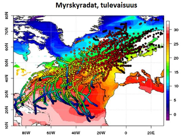 MUUTOKSET SÄÄ- JA ILMASTORISKEISSÄ Ääritilanteiden esiintymistodennäköisyydet voivat muuttua nopeasti Keskimääräinen vesihöyryn määrä ilmakehässä kasvaa Hydrologiset ääritilanteet tulvat ja kuivuus