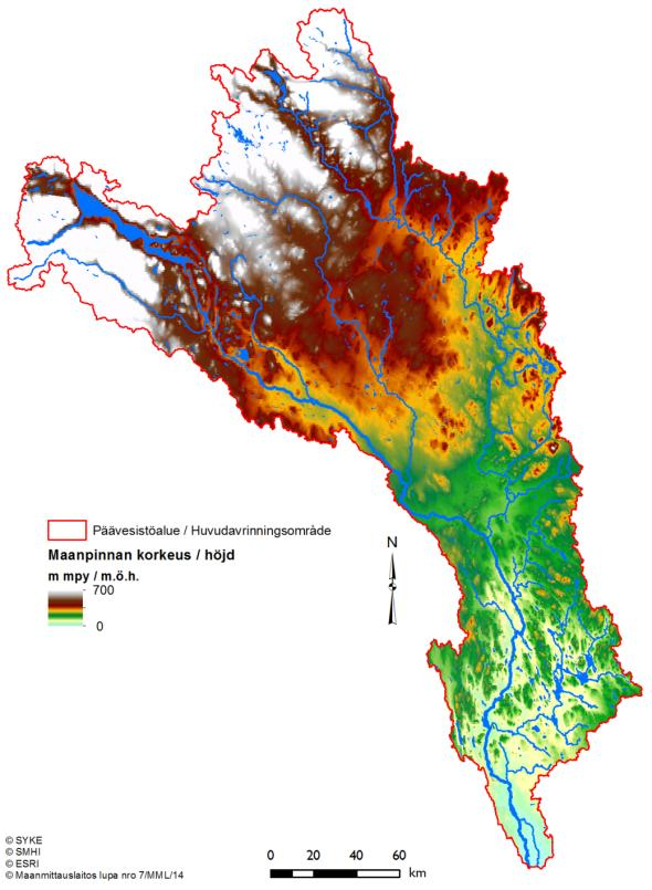 Tornionjoen-Muonionjoen vesistöalueen kuvaus sisältyy Suomessa rannikkovesialuetta 107 km 2 ja sisävesialueita 666 km 2.