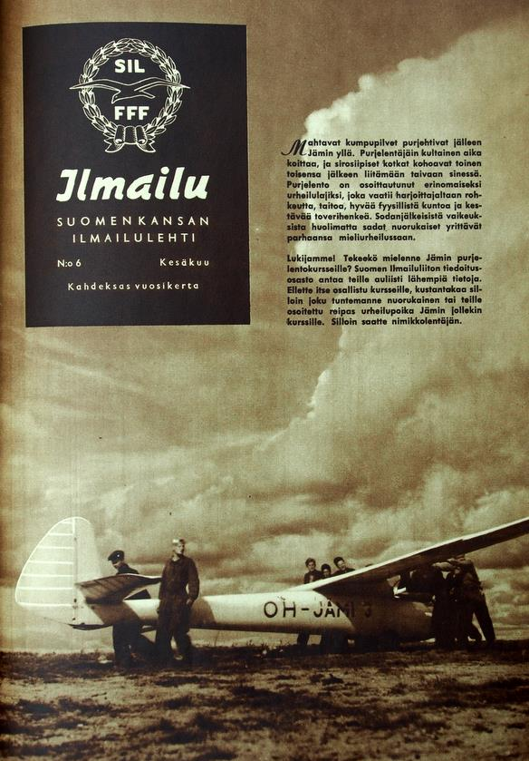 Yllä oleva ilmoitus on julkaistu Ilmailussa 3/1945 jatkosodan päättymisen aikoihin keväällä 1945. Ilmoituksessa ei kuitenkaan kerrota, kuka lehteä julkaisee.