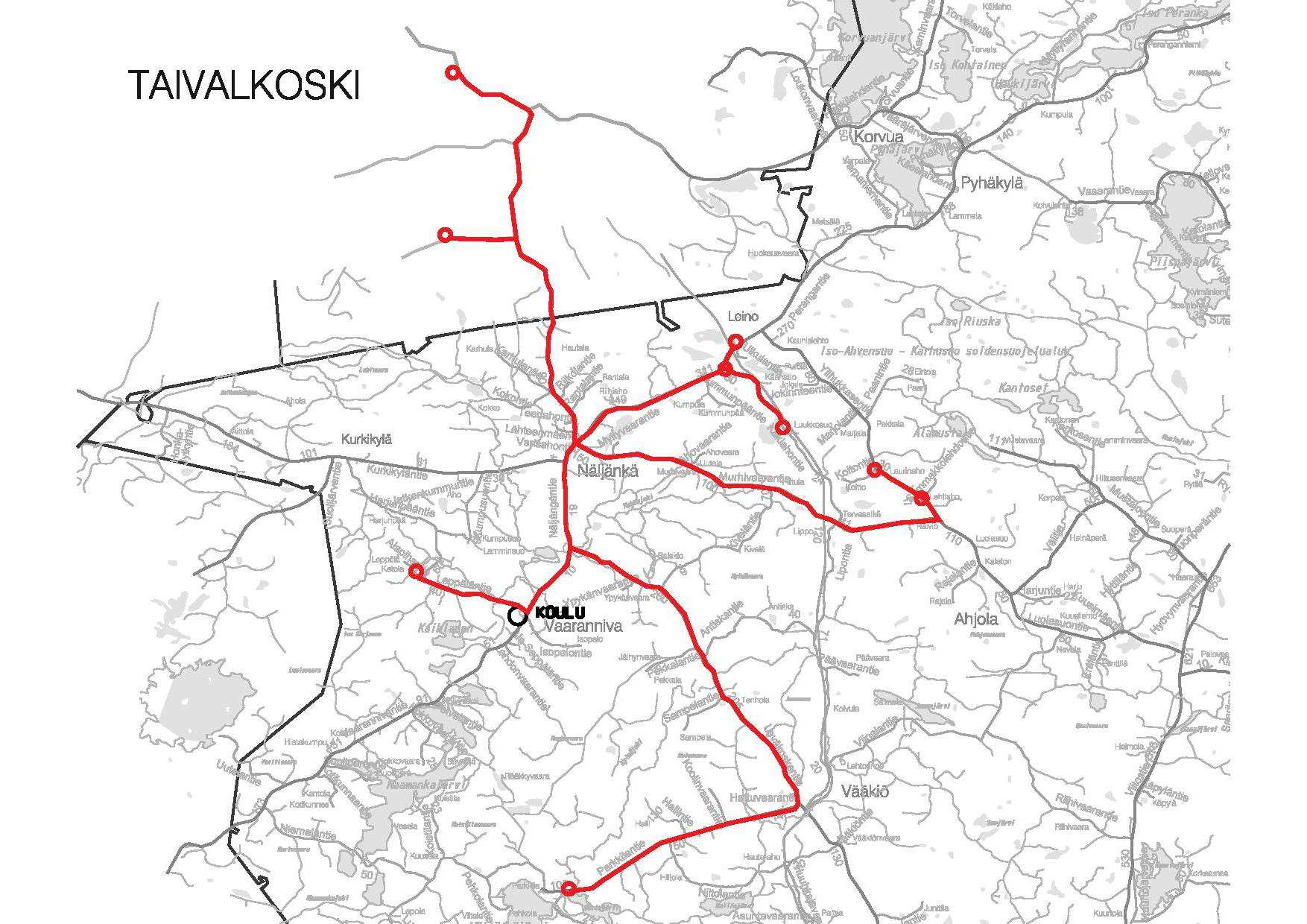 16 5.12 Kohde nro 12 Nro 12 Liikennöintialue Nivan koulun yksittäiskuljetukset Nivan kouluunottoalue ja Metsäkylä Koulupäivinä: Alaluokkalaisten kuljetukset Nivan koululle tai juontokuljetus