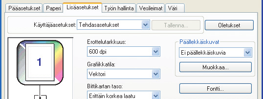 PÄÄLLEKKÄISKUVIEN LUOMINEN TULOSTUSTIEDOILLE (Päällekkäiskuvat) (Tämä toiminto on käytettävissä vain Windows-käyttöjärjestelmässä.) Tulostustiedot voidaan tulostaa aiemmin luodulle päällekkäiskuvalle.