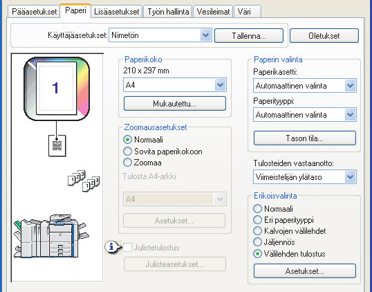 TEKSTIN TULOSTUS VÄLILEHTIPAPERIN KIELEKKEELLE (Välilehtitulostus) (Tämä toiminto on käytettävissä vain Windows-käyttöjärjestelmässä.