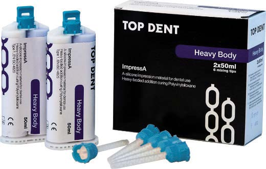 Heavy Body Top Dent Heavy Body (Tray) -jäljennösaineen pääasiallinen käyttö on lusikkamateriaalina yksi- ja kaksivaiheisissa jäljennöstenotoissa.