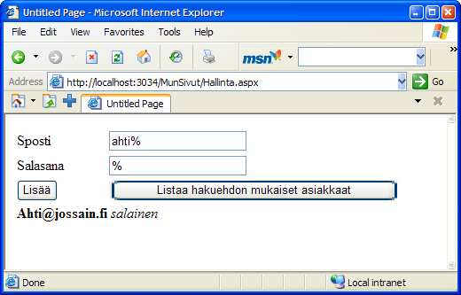 C# ja.net Framework 13 (26) Harjoitus 5: Datan lukeminen, datareader Tausta Tehtävä DataReader-objektilla voidaan tulosjoukko lukea, ja vain lukea.