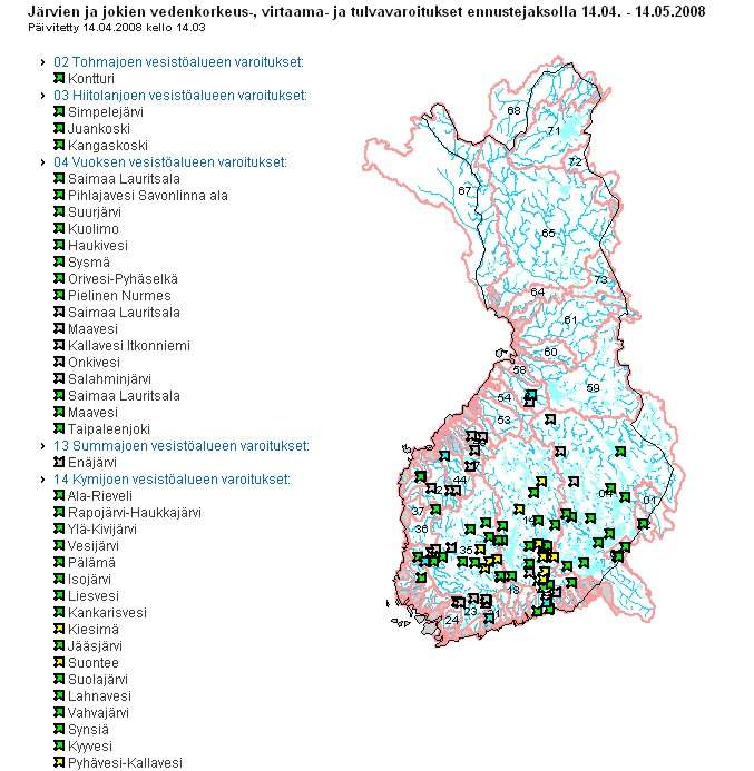 fi/tulvatilanne SYKE Vesistömallijärjestelmä Tulvien ennustaminen jopa viikkoja etukäteen Virtaama- ja