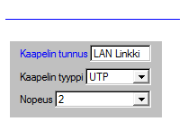 38 kennöissä CAT6-kaapelit. Kaapeleista dokumentointiin ainoastaan niiden nopeus gigatavuina sekunnissa sekä tyyppi (UTP/valokuitu).