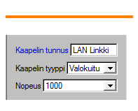 Kuviossa 13 on esitetty UTP-kaapelin tiedot ja kuviossa 14 valokuitukaapelin tiedot. Kuvio 16. UTP-parikaapelin tiedot ja kuvake Kuvio 17.