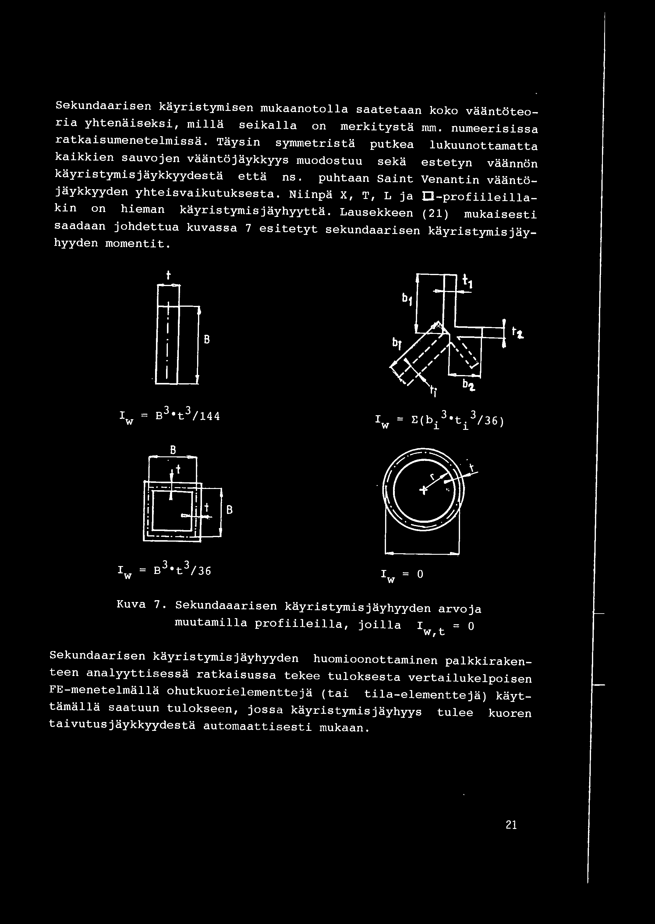 Niinpa X, T, L ja ~- profiileilla kin on hiernan kayritymijayhyytta. Lauekkeen (21) rnukaieti aadaan johdettua kuvaa 7 eitetyt ekundaarien kayritymijayhyyden momentit. t ~ T I I B B Kuva 7.