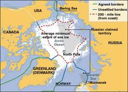 ARKTINEN ALUE UNCLOS YK:n merioikeusyleissopimuksen (UNCLOS, 1982) perusteella rantavaltiot Venäjä, Norja, Tanska, Kanada ja Yhdysvallat voivat vaatia talousvyöhykkeensä (Exclusive Economic Zone,