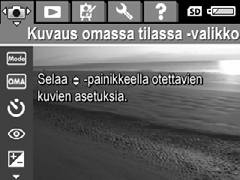 Rajaa kuvauskohde. 3. Vaihda aukkoarvosta suljinnopeuteen ja takaisin -painikkeilla. 4. Säädä valitsemaasi vaihtoehtoa -painikkeilla.