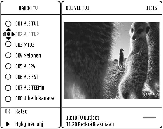 DTR 1000_FIN.qxd 24/02/04 11:40 Page 15 7.3.4 Hakemistoluettelo Kun katsot digitaalista televisiota tai kuuntelet digitaalista radiota: - Avaa kanavaluettelo OK-näppäimellä.