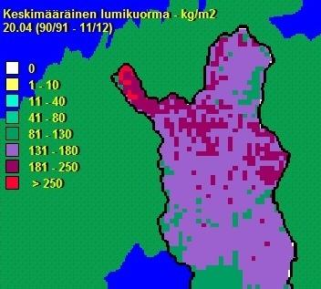 Lumensyvyys on keskimäärin 60 80 cm (Ilmatieteenlaitos 2014).