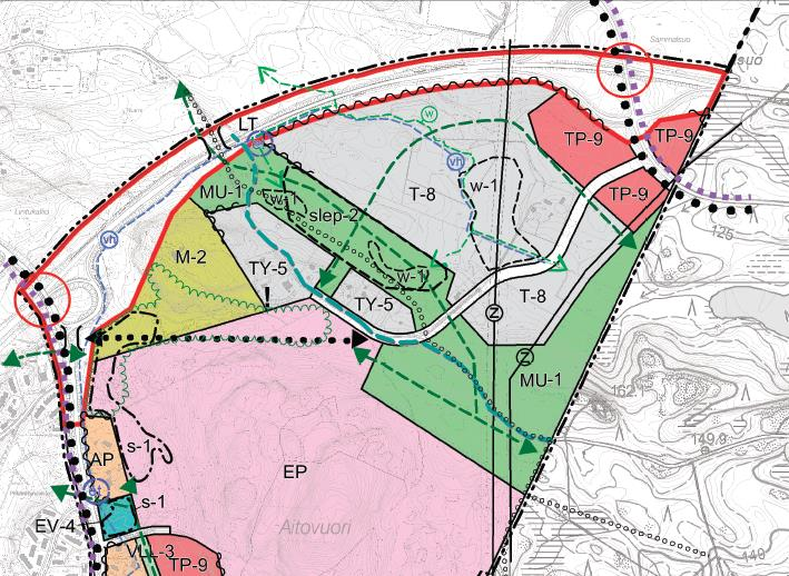 2017 Aitovuoren yritystoiminnan alue, kaava nro 8508 Olkahisten kaupunginosan koillispäässä Aitovuoren pohjoispuolella