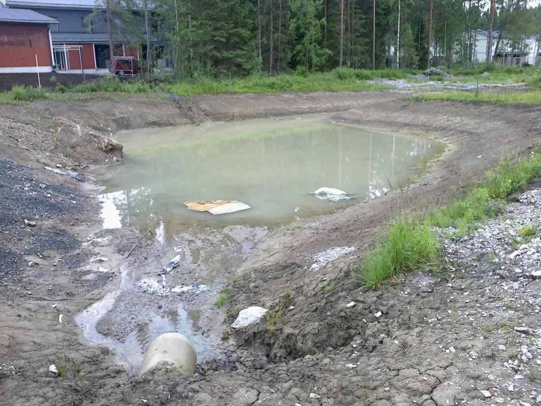 Ojalan hulevesiselvitys Liite 2 4 (6) Kiintoaineksen laskeutusaltaalla suojaamattomat luiskat lisäävät altaan