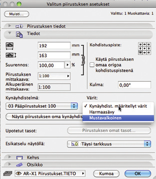 Uusia kynäyhdistelmiä luodaan Kynät ja värit -ikkunassa, joka sijaitsee Vaihtoehdot-valikon Attribuutitkohdassa. Sijoitettujen piirustusten kynäyhdistelmiä voi lisätä projektien kynäyhdistelmiin.