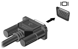Voit liittää näytön tai projektorin seuraavasti: 1. Liitä näytön tai projektorin VGA-kaapeli kuvassa näkyvällä tavalla tietokoneen VGA-porttiin. 2.