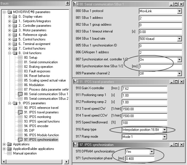 7 Motion-Control EtherCATin kautta MOVDRVE B:n asetukset MOVTOOLS MotionStudio -ohjelman avulla Seuraavaksi on aktivoitava säätimen tahdistus EtherCAT-verkossa.