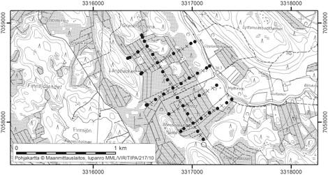 Kruunupyyssä tutkitut suot ja niiden turvevarat Osa 1 24. Kålkärret Kålkärret (kl. 2323 02, x = 7058,4, y = 3316,7) sijaitsee noin 25 km Kruunupyyn keskustasta kaakkoon (kuva 29).