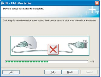 Vianmääritys Fejlfinding Felsökning Problemløsing www.hp.com/support Ongelma: (Vain Windows) Näyttöön ei tule ikkunaa, jossa kehotetaan liittämään USB-kaapeli. Ratkaisu: Sulje kaikki ikkunat.
