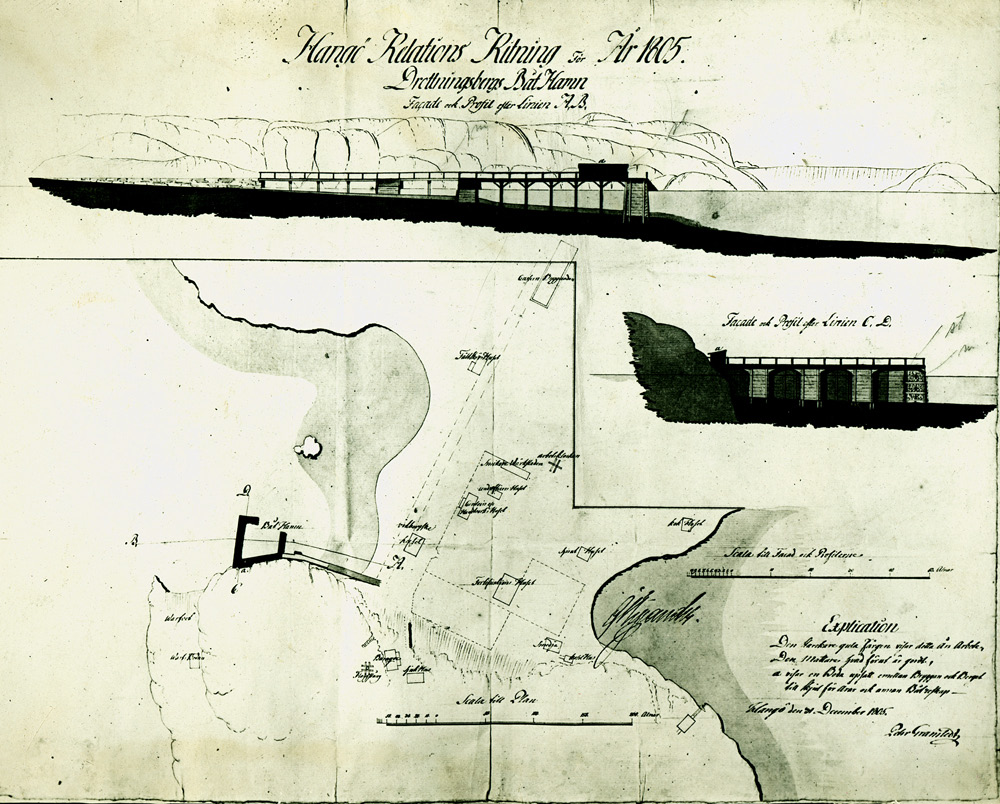 Kuningattarenvuoren pohjoien alue vuoden 1805 kartassa. Digitaalinen kopio Hangon museo.