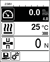 Päivämatkan näyttö Hitsattu matka tallennetaan heti, kun käyttölaite on käynnissä ja työnäytössä (34) näkyvä teho on yli 200 N.